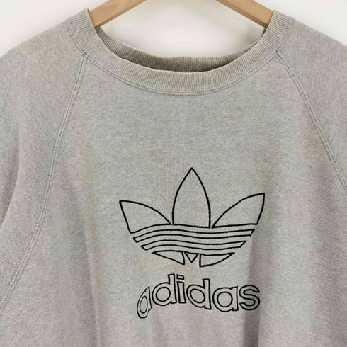 アディダス adidas 90S USA製 トレフォイルロゴ 刺繍 裏起毛 ポリコットン ラグランスリーブ クルーネック スウェット メンズ import:L