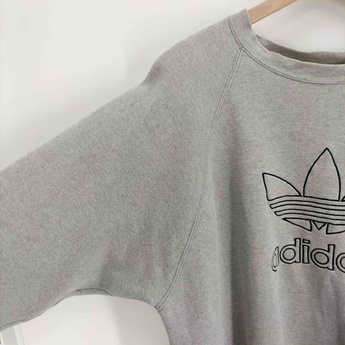 アディダス adidas 90S USA製 トレフォイルロゴ 刺繍 裏起毛 ポリコットン ラグランスリーブ クルーネック スウェット メンズ import:L