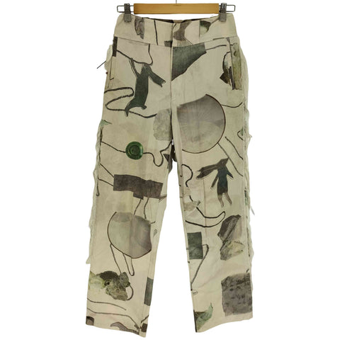 オオタ ohta 15AW 総柄 ウサギ 瓶 石 サイドフリンジ ワイド パンツ メンズ W2