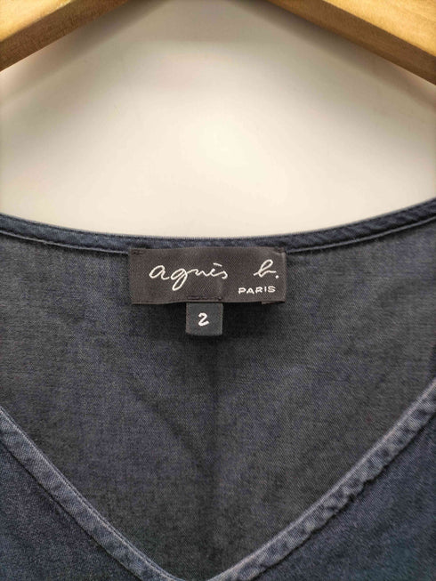 アニエスベー agnes b. PARIS コットン シャンブレー S/S Vネック ワンピース レディース 2