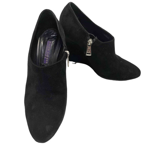 ラルフローレンパープルレーベル RALPH LAUREN PURPLE LABEL イタリア製 サイドジップ スウェード ウェッジソール ショート ブーティ ブーツ レディース US:7.5