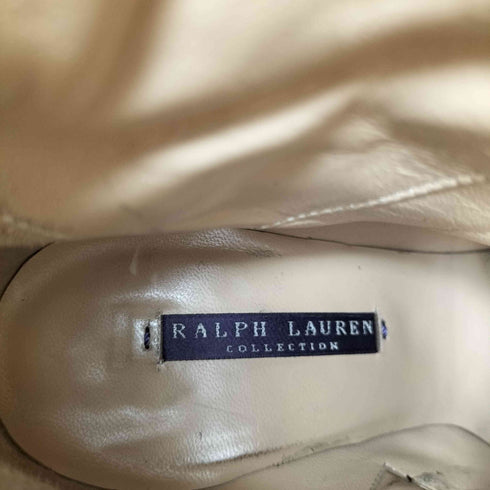 ラルフローレンパープルレーベル RALPH LAUREN PURPLE LABEL イタリア製 サイドジップ 編み込み リボン デザイン スウェード ヒール ロング ブーツ レディース US:7.5