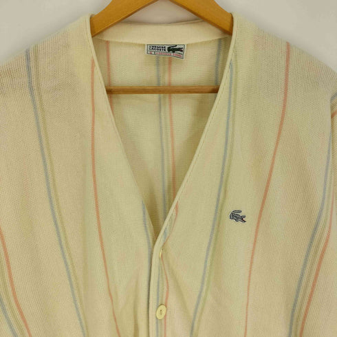 ラコステ LACOSTE 70-80S スペイン製 ロゴ刺繍 ストライプ アクリル カーディガン メンズ G
