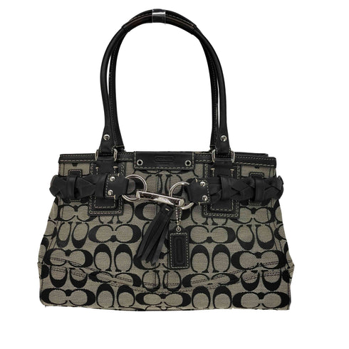 コーチ COACH シグネチャー キャンバスレザー タッセル ハンドバッグ レディース