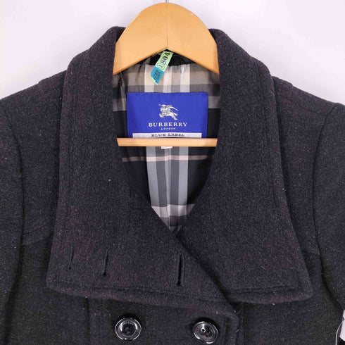 バーバリーブルーレーベル BURBERRY BLUE LABEL モヘヤ混 裏地ノバチェック ダブルハーフコート レディース 38