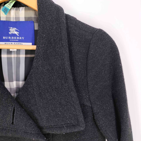 バーバリーブルーレーベル BURBERRY BLUE LABEL モヘヤ混 裏地ノバチェック ダブルハーフコート レディース 38
