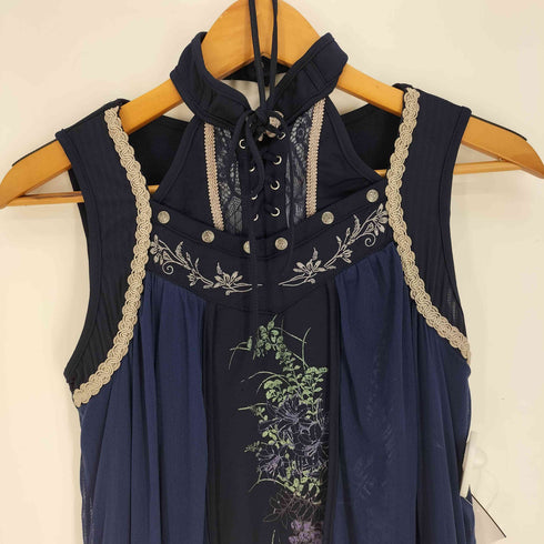 オッズオネスト OZZ ONESTE 花柄 レース ネックベルト アシメトリ ノースリーブ ブラウス レディース