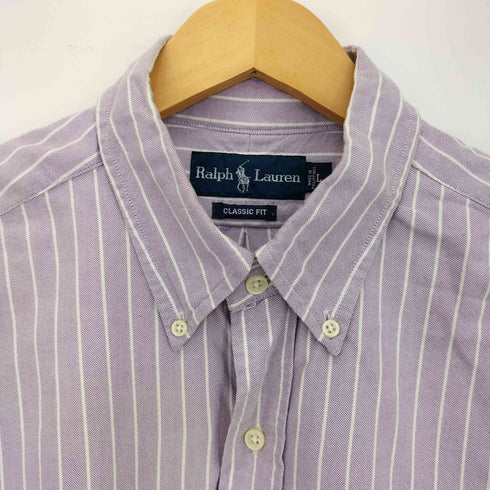 ラルフローレン RALPH LAUREN 90s~00s CLASSIC FIT ストライプ ポニー刺繍 コットン 半袖ボタンダウンシャツ メンズ import:L