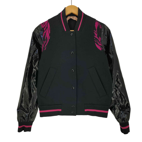 ヌメロヴェントゥーノ N°21 19aw sporty contrast sleeve bomber jacket 生地切替 ヒョウ柄 スタジアムジャンパー レディース 36