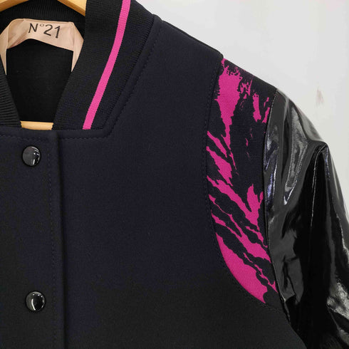 ヌメロヴェントゥーノ N°21 19aw sporty contrast sleeve bomber jacket 生地切替 ヒョウ柄 スタジアムジャンパー レディース 36