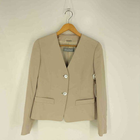 マックスマーラ MAX MARA 90S~00S 銀タグ イタリア製 ノーカラーテーラード スカート セットアップ レディース 上:J40 下:J38
