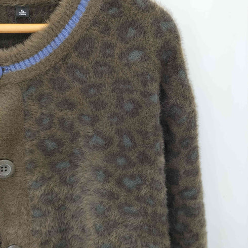 ジーユー GU レオパード柄 シャギークルーネック カーディガン メンズ XL