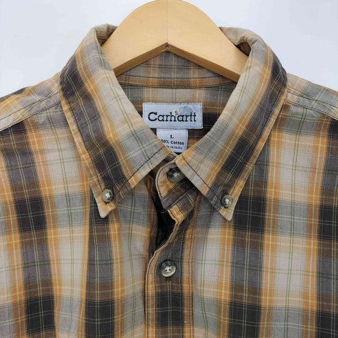 カーハート Carhartt 90-00s インド製 コットン レザーパッチ チェック ボタンダウンシャツ メンズ import:L