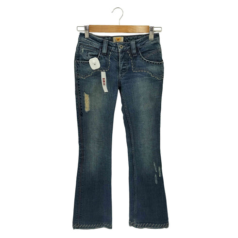ANTIK DENIM USA製 ステッチデザイン クラッシュフレア ブーツカット デニムパンツ Y2K レディース 24