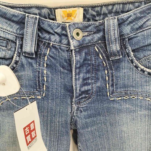 ANTIK DENIM USA製 ステッチデザイン クラッシュフレア ブーツカット デニムパンツ Y2K レディース 24