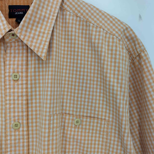 トミージーンズ tommy jeans 00s ギンガムチェック 半袖 シャツ ボックスシルエット メンズ import:L