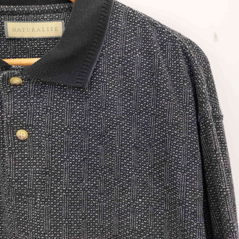 NATURALIFE 総柄 コットンポリ ポロシャツ メンズ import:XL