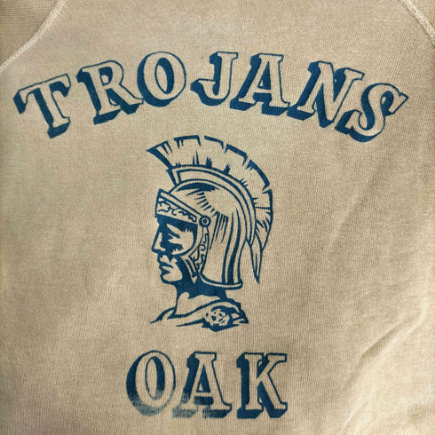 50-60s 脇下ガゼット 4本針 TROJANS OAK 3段プリント クルーネックスウェット メンズ