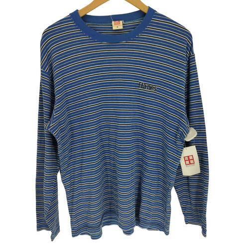 ヘインズ Hanes 90S ロゴ刺繍 ボーダー L/S クルーネック Tシャツ メンズ import:M