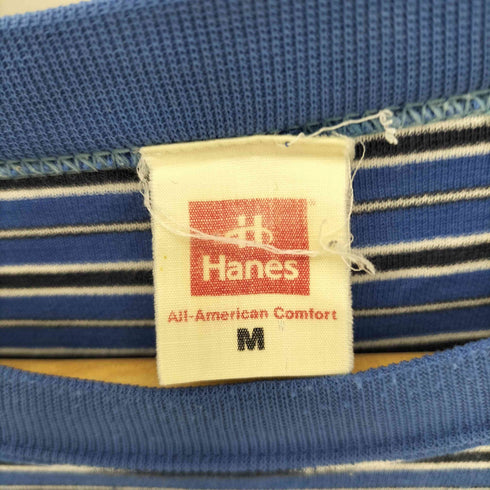 ヘインズ Hanes 90S ロゴ刺繍 ボーダー L/S クルーネック Tシャツ メンズ import:M