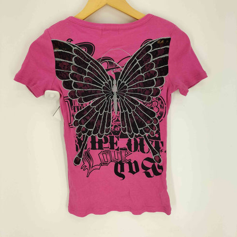 M.K.R FRIEDSHIP PACT プリント バックレースデザイン S/S Tシャツ Y2K レディース JPN:M