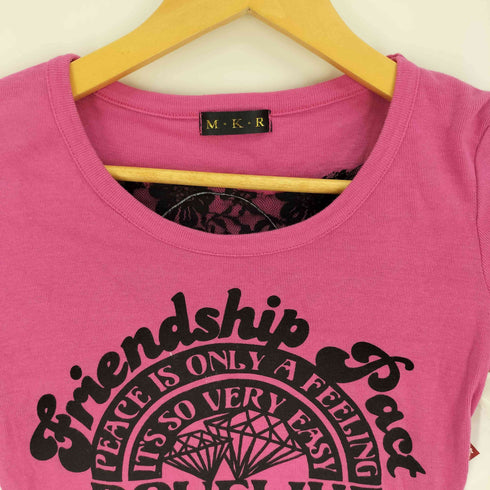 M.K.R FRIEDSHIP PACT プリント バックレースデザイン S/S Tシャツ Y2K レディース JPN:M