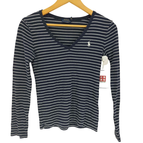 ポロラルフローレン POLO RALPH LAUREN ポニー刺繍 ボーダー L/S Vネック Tシャツ レディース import:XS