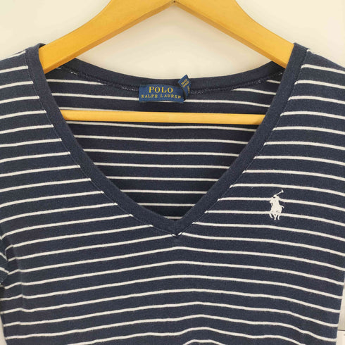ポロラルフローレン POLO RALPH LAUREN ポニー刺繍 ボーダー L/S Vネック Tシャツ レディース import:XS