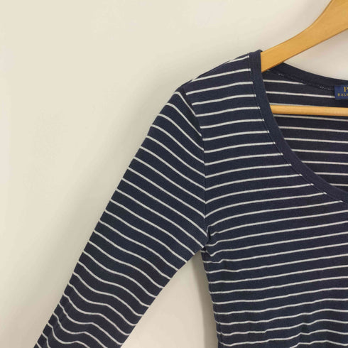 ポロラルフローレン POLO RALPH LAUREN ポニー刺繍 ボーダー L/S Vネック Tシャツ レディース import:XS