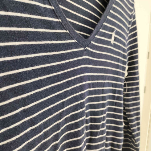 ポロラルフローレン POLO RALPH LAUREN ポニー刺繍 ボーダー L/S Vネック Tシャツ レディース import:XS