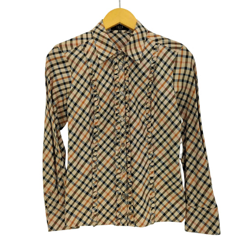 ダックスロンドン DAKS LONDON バイアスチェック フリル シャツブラウス レディース 38