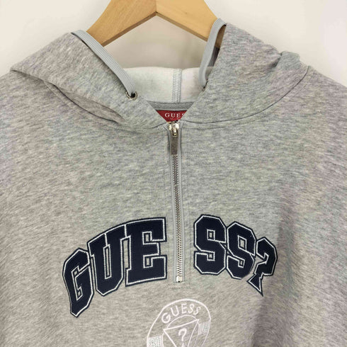 ゲス GUESS ロゴ刺繍  裏起毛 クロップド ハーフジップ プルオーバー パーカー レディース import:L
