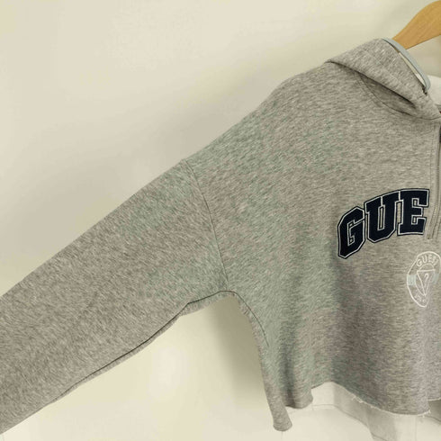 ゲス GUESS ロゴ刺繍  裏起毛 クロップド ハーフジップ プルオーバー パーカー レディース import:L