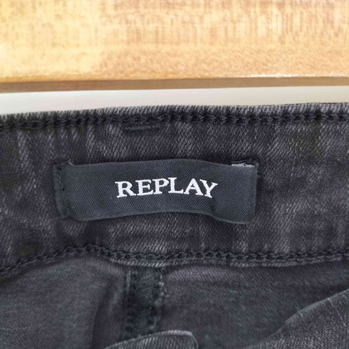リプレイ REPLAY レザーパッチ ストラップ 裾フリンジ デニム タイトスカート Y2K レディース 26