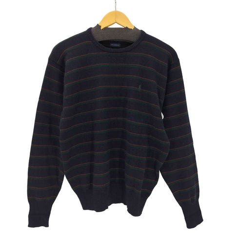 ポロバイラルフローレン Polo by RALPH LAUREN 90S ポニー刺繍 LAMBSWOOL 100% ラムウール リブ編み マルチボーダー プルオーバー ニット セーター メンズ import:M