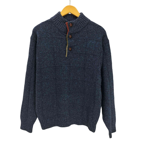 チャップスラルフローレン CHAPS RALPH LAUREN 90S シルク ウール 3D ブロックチェック リブ編み ハーフボタン メランジ ニット セーター ポロニット クルミボタン メンズ import:M