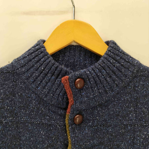 チャップスラルフローレン CHAPS RALPH LAUREN 90S シルク ウール 3D ブロックチェック リブ編み ハーフボタン メランジ ニット セーター ポロニット クルミボタン メンズ import:M