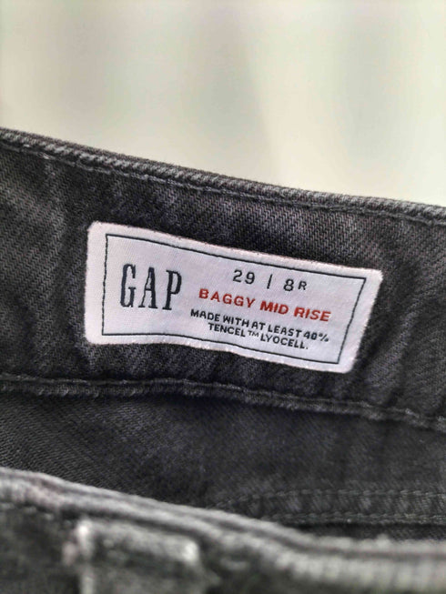 ギャップ Gap 24AW BAGGY MID RISE バギー ミッド ライズ ワイドレッグ 5ポケット ダブルニー ブラック デニム パンツ メンズ 29/8R