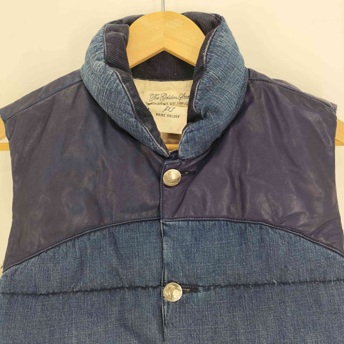 レミレリーフ REMI RELIEF 別注 牛革 レザー 切替メタルボタン 裏地アロハ総柄 デニム ダウン ベスト メンズ import:L