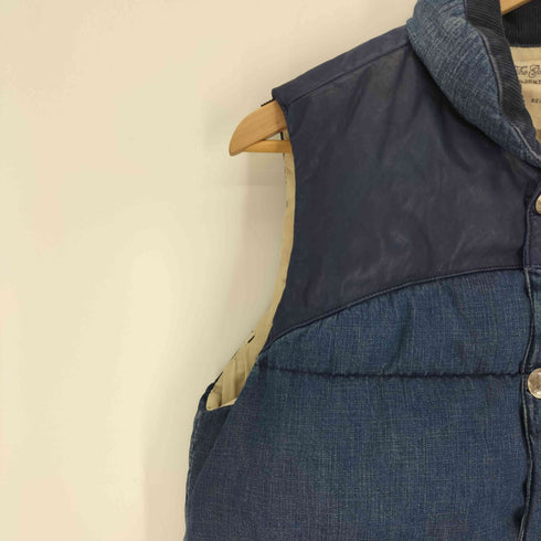 レミレリーフ REMI RELIEF 別注 牛革 レザー 切替メタルボタン 裏地アロハ総柄 デニム ダウン ベスト メンズ import:L