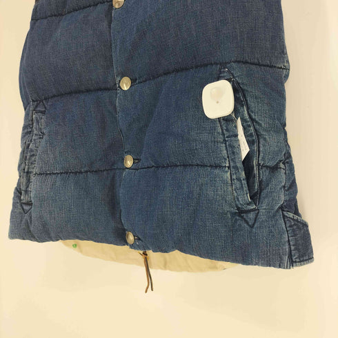 レミレリーフ REMI RELIEF 別注 牛革 レザー 切替メタルボタン 裏地アロハ総柄 デニム ダウン ベスト メンズ import:L