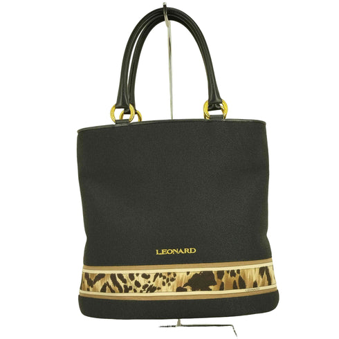 レオナール LEONARD ロゴ刺繍 レオパード柄 切替 ハンドバッグ レディース