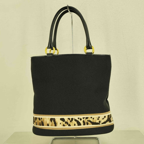 レオナール LEONARD ロゴ刺繍 レオパード柄 切替 ハンドバッグ レディース