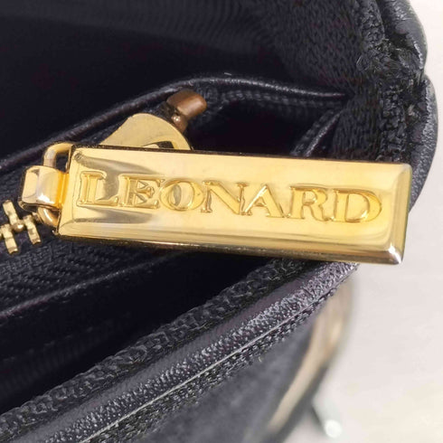 レオナール LEONARD ロゴ刺繍 レオパード柄 切替 ハンドバッグ レディース