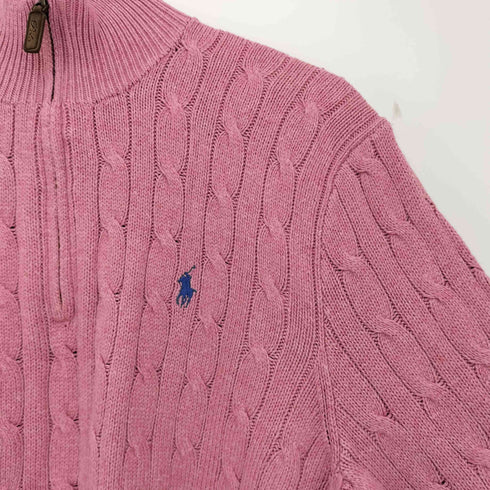 ポロバイラルフローレン Polo by RALPH LAUREN 00s ポニー刺繍 シルク100 ケーブル編み ハーフジップニット プルオーバー メンズ import:L