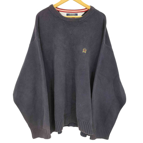 トミーヒルフィガー TOMMY HILFIGER 90S 香港製 ロゴ刺繍コットンニットセーター メンズ 3XL