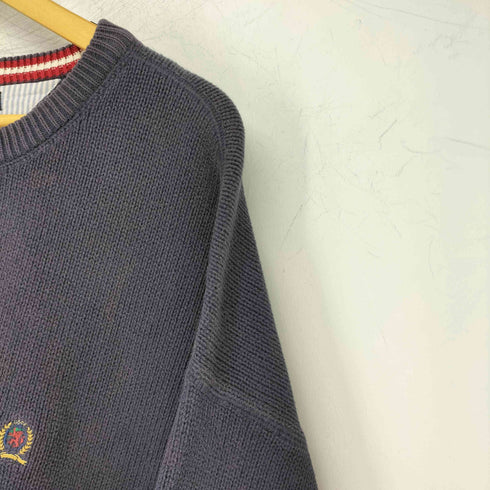 トミーヒルフィガー TOMMY HILFIGER 90S 香港製 ロゴ刺繍コットンニットセーター メンズ 3XL