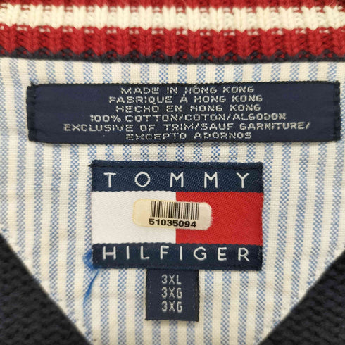 トミーヒルフィガー TOMMY HILFIGER 90S 香港製 ロゴ刺繍コットンニットセーター メンズ 3XL