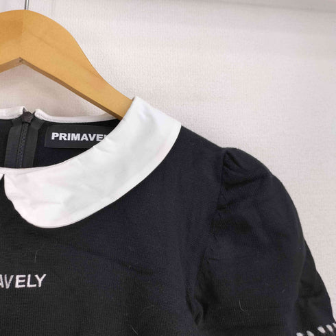 PRIMAVELY ロゴ刺繍 ボリュームスリーブ 半袖ニット レディース