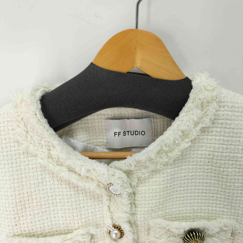 FF STUDIO ノーカラー フリンジツイードジャケット レディース